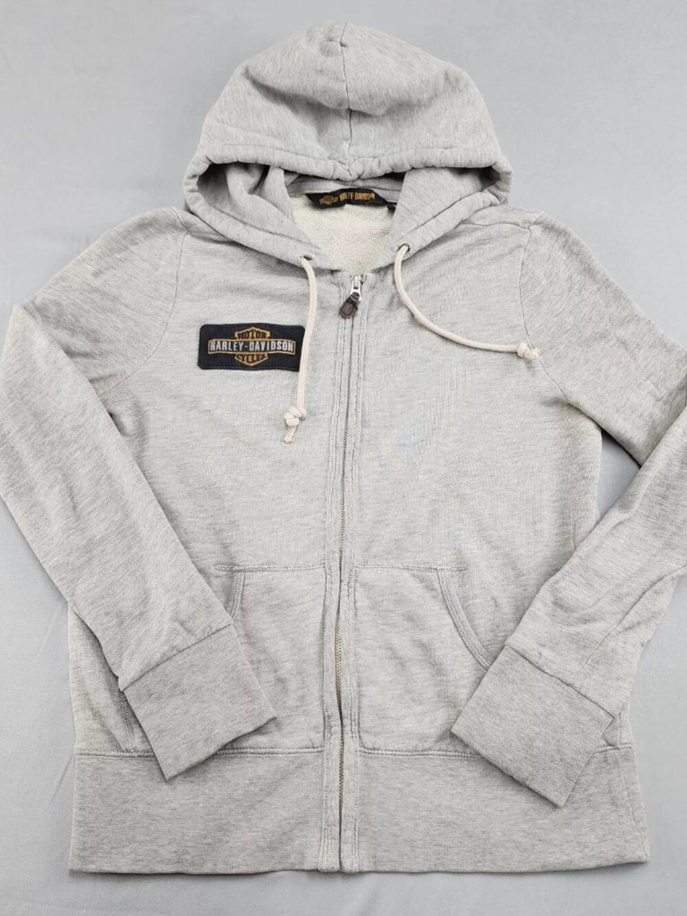 HARLEY-DAVIDSON Men's S Light Gray Full Zip Hoodie Hooded Embroidered